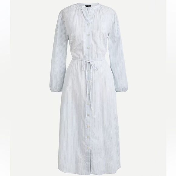 J. Crew - Tie-waist Cotton Voile Midi Shirt Dress in deck stripe - size 2 - Picture 1 of 8